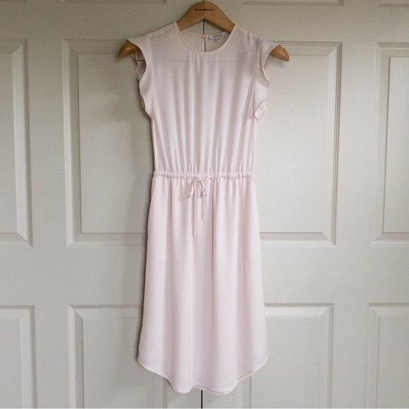 Aritzia Babaton Blush Pink Ruffle Sleeve Tie Waist Knee Length Dress Size XS - Picture 1 of 15